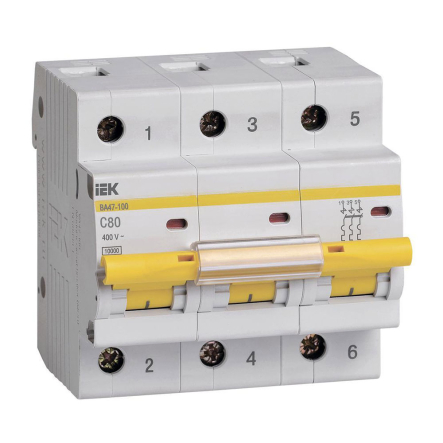 Автоматичний вимикач 3P, C80A, 10kА, UEC ВА47-100, MVA40-3-080-C-U - 1