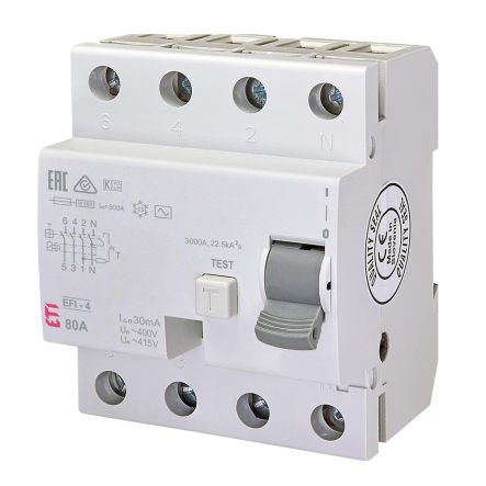 Реле дифференциальное (УЗО) ETIMAT EFI-4, 4P, 80A AC 10kA, 2062145 - 1