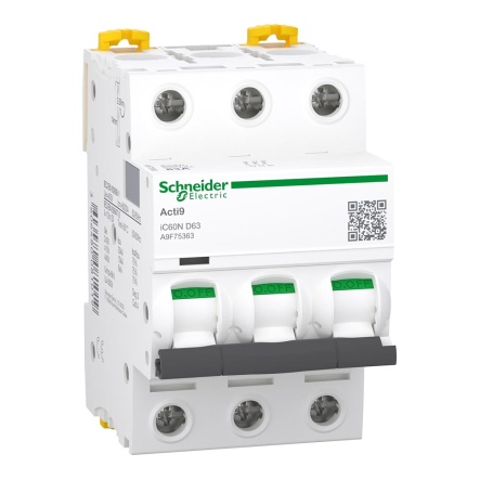Автоматичний вимикач Schneider Electric iC60N, 3Р, 63A, D, 6kА, A9F75363 - 1