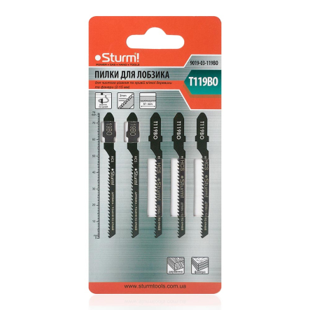 Пилки для лобзика Sturm 9019-03-119BO дерево, чистый фигурный рез (уп. 5шт)