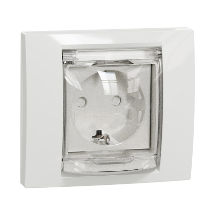 Розетка із заземленням, шторками, прозорою кришкою IP44, Schneider Electric UNIСA New, білий NU003718 - 1