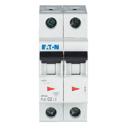 Автоматический выключатель EATON PL6-C2/2, 2P, C 2 A, 6kA, 286562
