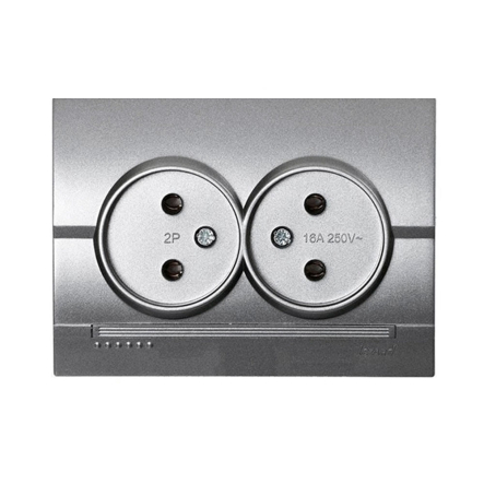 Розетка Lezard DERIY подвійна без заземлення, темно сірий металік, 702-2929-128 - 1