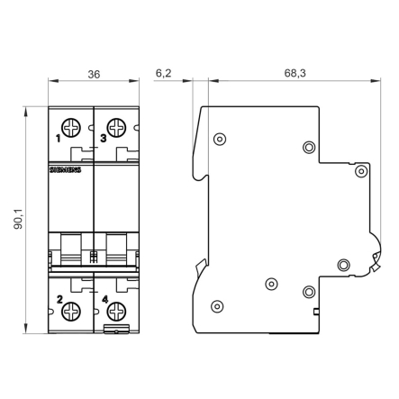 Модульный автоматический выключатель Siemens 5SL6220-7, 2P, C, 20A