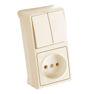 Выключатель 2 кл., + розетка вертикальный, VIKO VERA, 90681289, крем