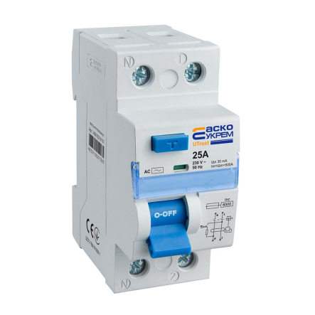 Устройство защитного отключения АСКО-УКРЕМ UTrust 1P+N 25А, 30mА АС, A0010210131 - 2