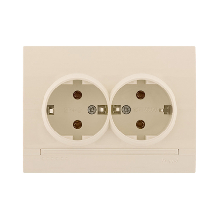 Розетка Lezard DERIY двойная, c заземлением, крем, 702-0303-127 - 1