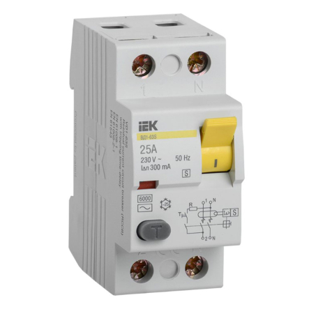 Устройство защитного отключения УЗО IEK ВД1-63S, 2Р, 25А,300мА селективное, MDV12-2-025-300 - 1