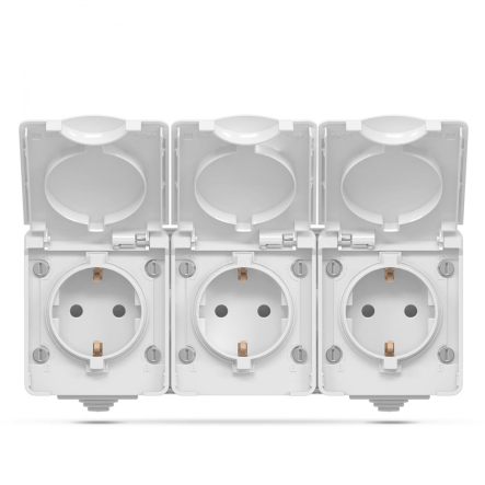 Розетка наружная VIDEX BINERA 3-я серая с з/к, IP65, VF-BNW23G-G