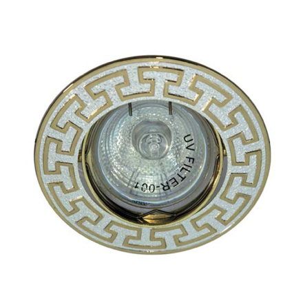 Светильник точечный Feron DL2008, MR16, GU5.3, круг, греческий орнамент, серебро/золото - 1