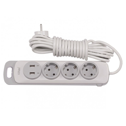 Удлинитель LUXEL NOTA, 3 розетки 3 м, 2P+PE, выключатель, 2 USB A, 4333 - 1