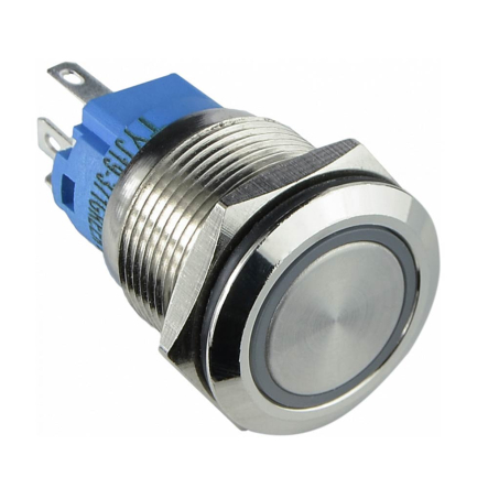 TYJ 19-371 Кнопка металлическая, АСКО-УКРЕМ, A0140010119, плоская с фиксацией 1NO+1NC, с подсветкой, зелёная, 220V