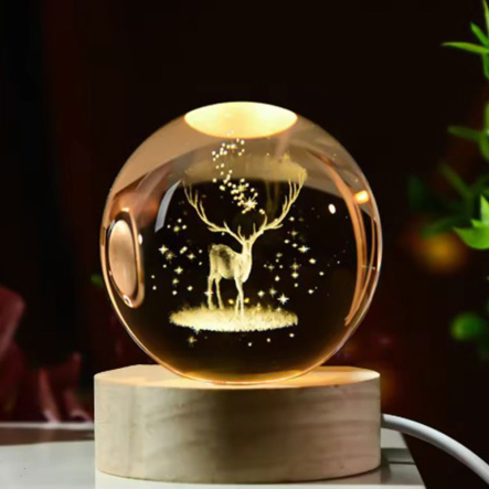 Нічник Кришталева куля 3D від USB Олень - 1