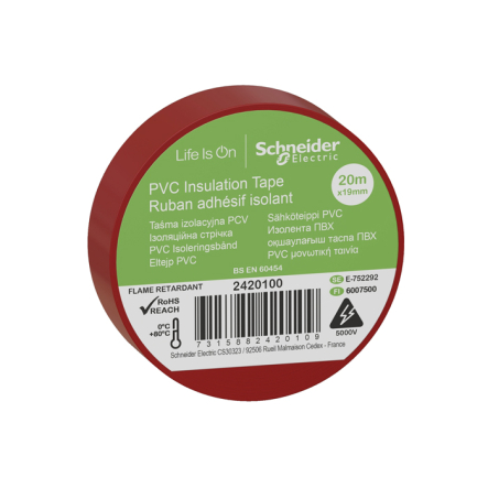 Ізоляційна стрічка ПВХ 19мм х 20мм червона SCHNEIDER - 1