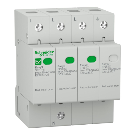 Устройство защиты от импульсных перенапряжений Schneider Electric EZ9 3Р+N/20кА/10кА/1,3кВ, EZ9L33720 - 1