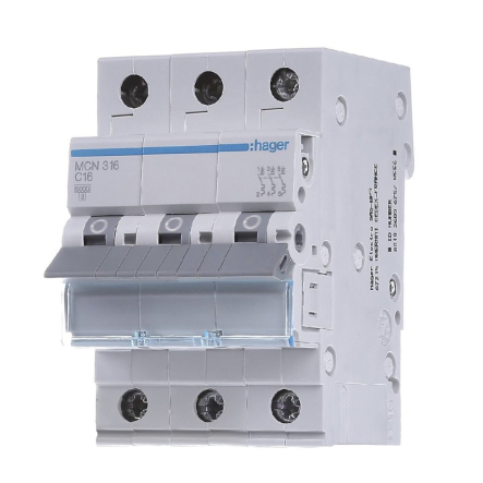 Автоматический выключатель HAGER MCN316, 3P, 16A, С 6kA, 3M - 1