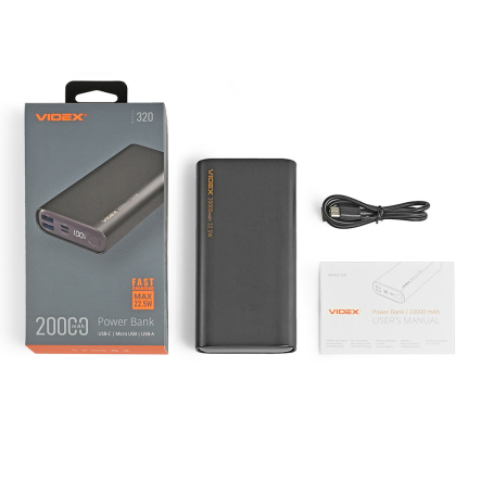 Повербанк (УМБ) Videx VPB-320, 20000 mAh, Black