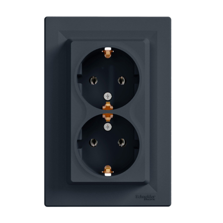 Розетка двойная, с заземлением, Schneider Electric ASFORA, антрацит, EPH9900171 - 1