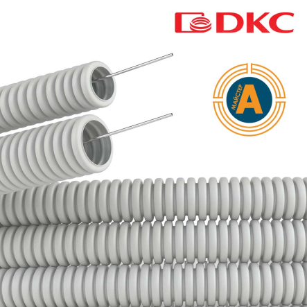 Гофротруба ПВХ d40/31,2 легкая с протяжкой ДКС 91940 (20м/бухта) серая - 1