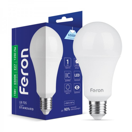 Лампа світлодіодна Feron LB-705, 15 Вт, 6500K, E27, 220 В, A60, 6930 - 1