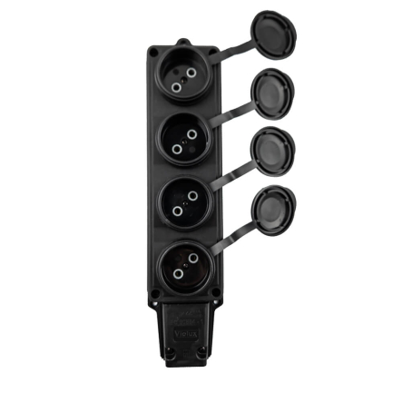 Розетка каучуковая VIOLUX 930720, 16 А, 240 В, 2P, 3,5 кВт, IP44, с крышкой, четверная