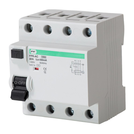 Реле захисного відключення Promfactor РЗВ-4(П), 4P, 80A, 4.5kA, 100mA, FPR4080100AC - 1