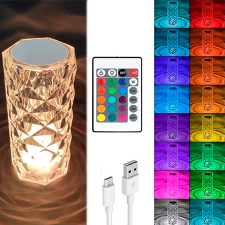 Лампа LED Крістал Роза кришталева на акумуляторі, з сенсором та з пультом - 1