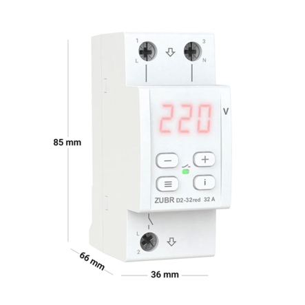 Реле напряжения ZUBR D2-32 red (2 модуля) с термозащитой