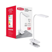 Настільна лампа акумуляторна LED MAXUS Desk Lamp 5W, 5000K, WH CLIP Battery, біла кліпса