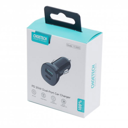 Зарядное устройство автомобильное Choetech TC0005-BK, 2 порта, 38Вт, QC3.0+PD, черный