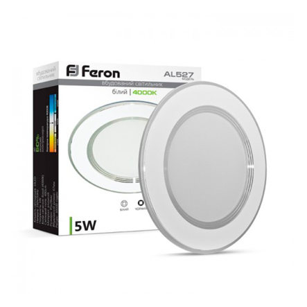 Світильник світлодіодний FERON AL527, 5W, 4000K, 400Lm, круглий, вбудований, 95х28мм, білий, 4667 - 1