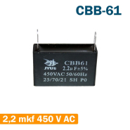 Конденсатор для запуску JYUL CBB-61, 2,2мкФ, 450В, AC 38x17x28 на клемах 
