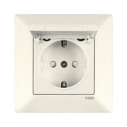 Розетка одинарная с заземлением с крышкой VIKO Meridian, 90970212-WH, крем