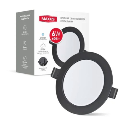 Світильник LED вбудований 1-RDL-0641-IP-BL MAXUS RDL 6W, 4100K, 1200 Lm, IP44, Ø 100 мм, Black - 1