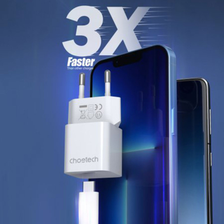 Зарядное устройство сетевое Choetech PD5006-EU-WH, GaN, USB-A/USB-C, 33Вт, QC3.0/PD/PPS