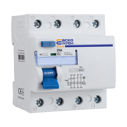 Устройство защитного отключения АСКО-УКРЕМ UTrust 3P+N 25А, 30mА АС, A0010210139