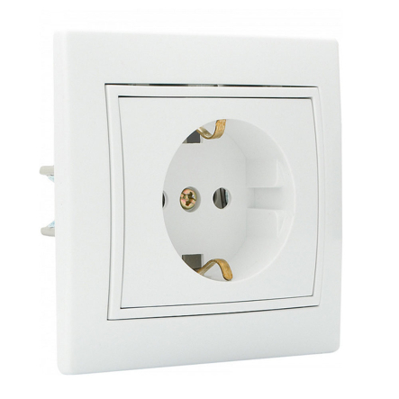 Розетка с заземлением, белая, АСКО-УКРЕМ, PBсб16-З-Fl-W - 1