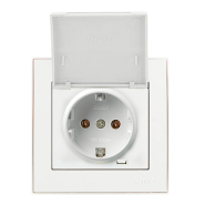 Розетка Lezard RAIN одинарная с заземлением, с крышкой, жемчужно-белый перламутр, 703-3088-123В