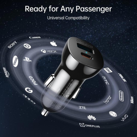 Зарядное устройство автомобильное Choetech TC0005-BK, 2 порта, 38Вт, QC3.0+PD, черный