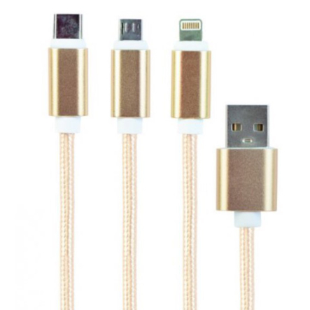 Кабель USB 3-в-1 Cablexpert CC-USB2-AM31-1M-G, AM-тато/Lightning/Micro/Type-C, 1.0 м - 1