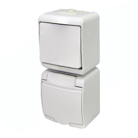 Микс вертикальный (1кл. выкл.+1-я розетка schuko белая кр.) (IP44) белый, VRHP-1s, Hermetics, ETI - 1