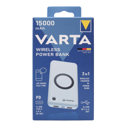 Повербанк (УМБ) VARTA WIRELESS 15000mAh USB Type C 20В, 22х78, 5х157 мм - 1