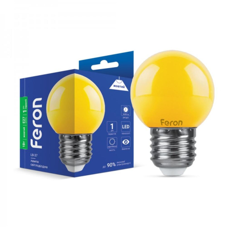 Лампа светодиодная Feron LB-37, 1W, жёлтая, E27, 220V, G45, 4803 - 1