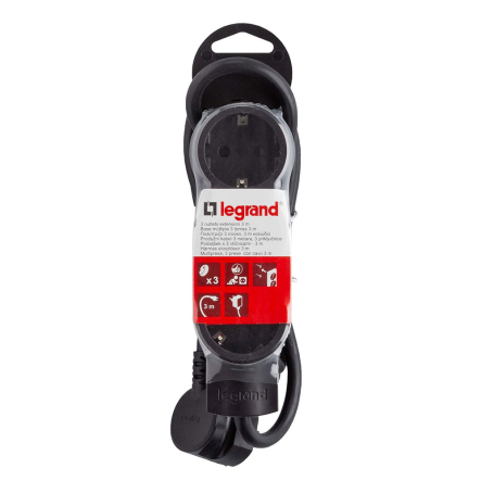 Удлинитель LEGRAND 3x2К+З 3м, с заземлением, чёрный, 695015