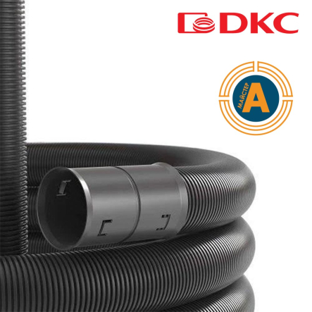 Труба гибкая ПЭ двухслойная д. 50/41,5 мм со стальной затяжкой для зонда и муфтой, черная, 100м, ДКС, 121950A - 1