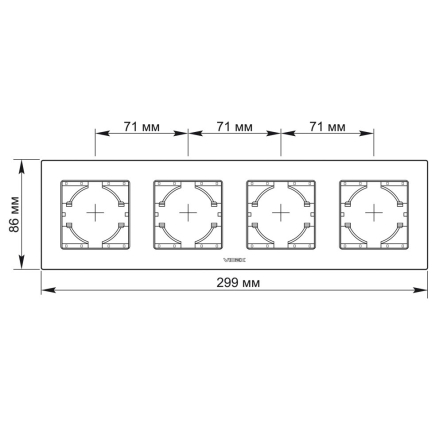 Рамка VIDEX BINERA, біле скло, 4 поста, горизонтальна, VF-BNFRG4H-W - 2