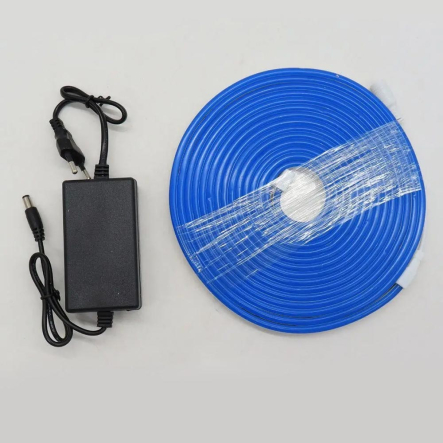 Лента силиконовая 5м, LED NEON 12V-220V, SMD 2835, IP65, синяя, 12В, (есть адаптер 220В)