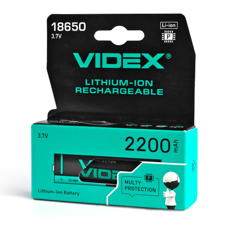 Акумулятор літій-іонний VIDEX 18650-P/1СВ (захист) 2200mAh, 23582 - 1