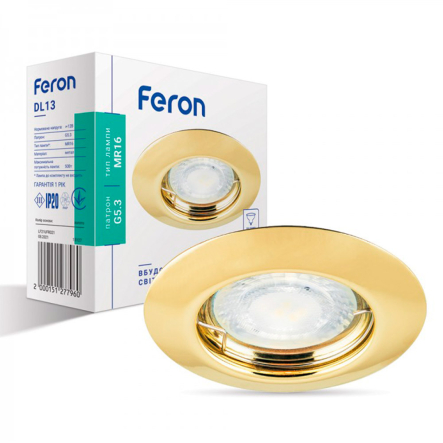 Светильник точечный Feron DL13, MR-16, G5.3, неповоротный, золото, 909 - 1