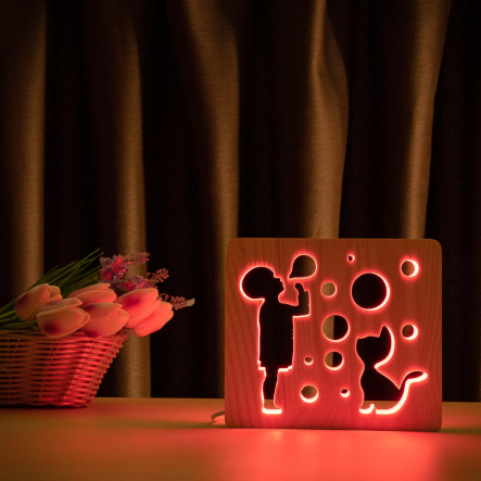 Ночник LED деревянный Мальчик и пузыри (RGB/1)